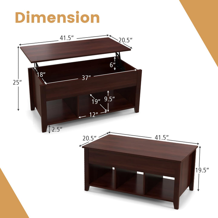 Giantex Lift Top Coffee Table - Rectangular Wooden Table w/Hidden Compartment &amp; Open Storage Shelves