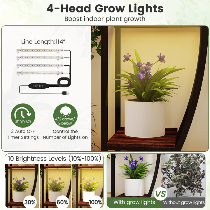 Giantex Plant Stand Indoor with Grow Lights 10-Tier 63" Tall Metal Plant Shelf