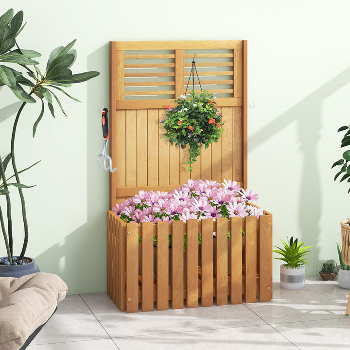 Giantex Set of 1/2 Raised Garden Bed with Trellis, 41” Wooden Potted Plant Box w/Privacy Screen