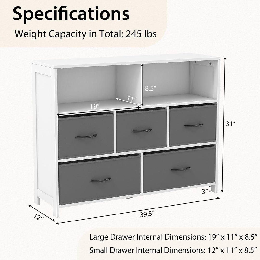 Giantex Storage Cabinet with 5 Drawers &amp; 2 Cube Shelves, Chest of Drawers, Console Table, White &amp; Grey