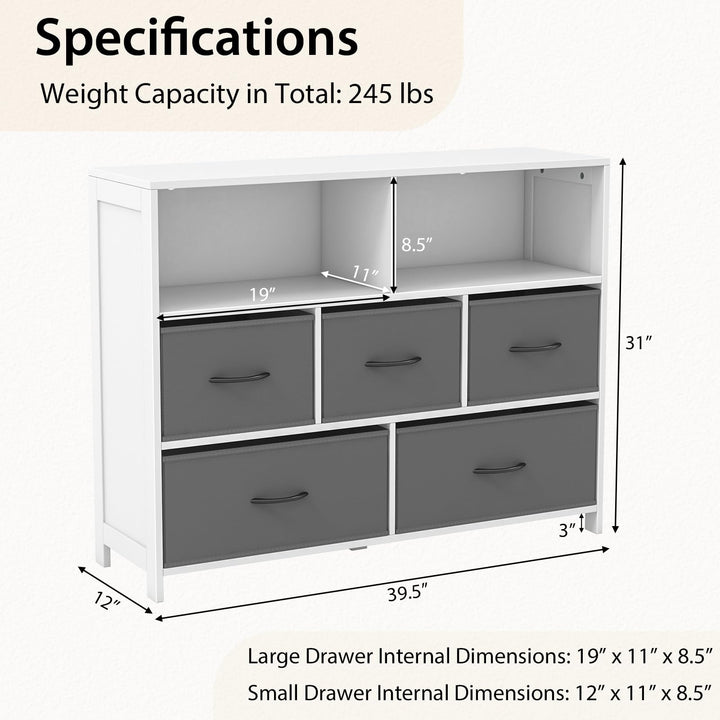 Giantex Storage Cabinet with 5 Drawers &amp; 2 Cube Shelves, Chest of Drawers, Console Table, White &amp; Grey