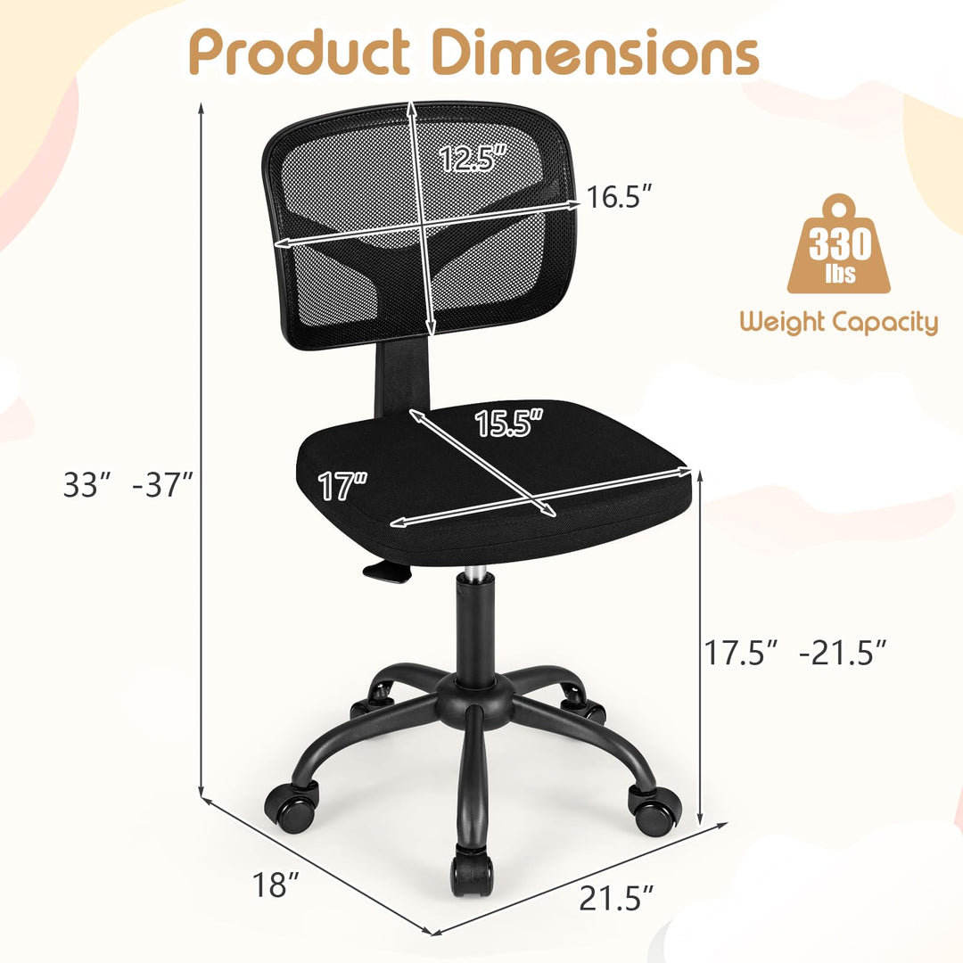 Giantex Armless Kids Desk Chair | Rolling Study Chair with Wheels &amp; Adjustable Height