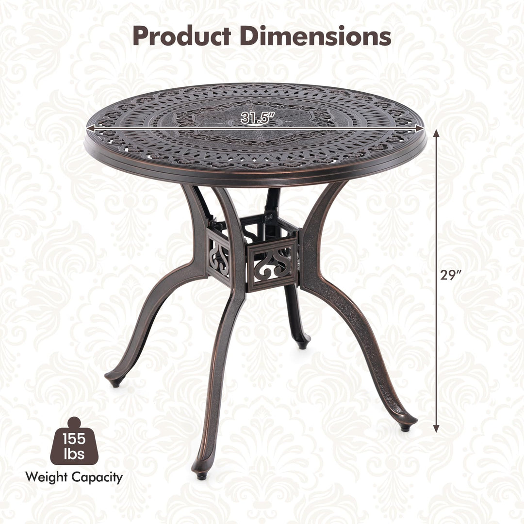 Giantex 31.5" Patio Bistro Table, Cast Aluminum Table Side Table with 2" Umbrella Hole &amp; Adjustable Footpads