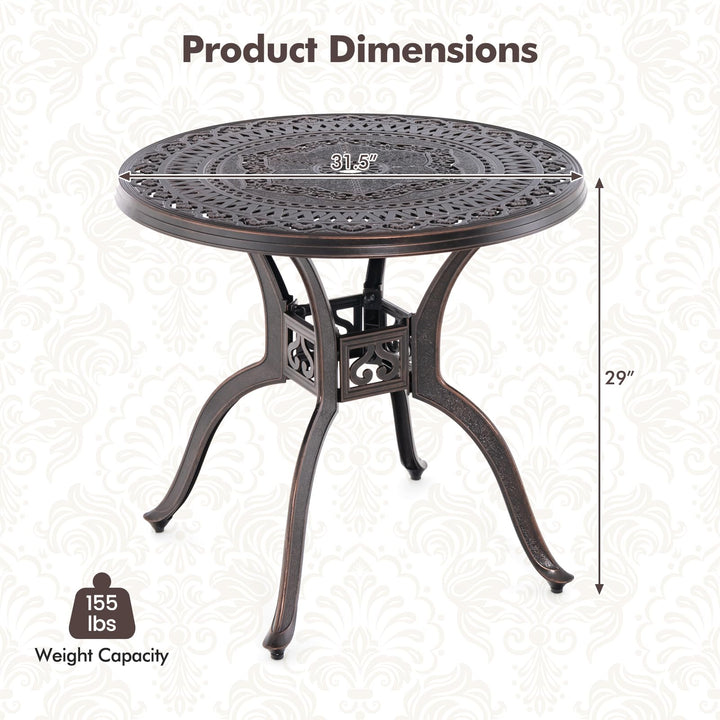 Giantex 31.5" Patio Bistro Table, Cast Aluminum Table Side Table with 2" Umbrella Hole &amp; Adjustable Footpads