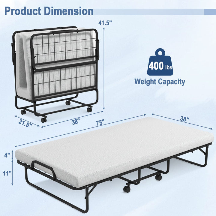 Giantex Folding Bed with Mattress for Adults, Twin Size Rollaway Beds for Guest, 75"x 38"
