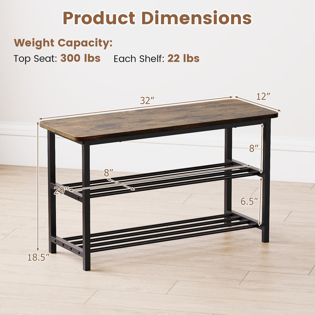 Giantex 3-Tier Shoe Bench 32" L Shoe Organizer Storage Bench with Metal Slat Shelves &amp; Seat