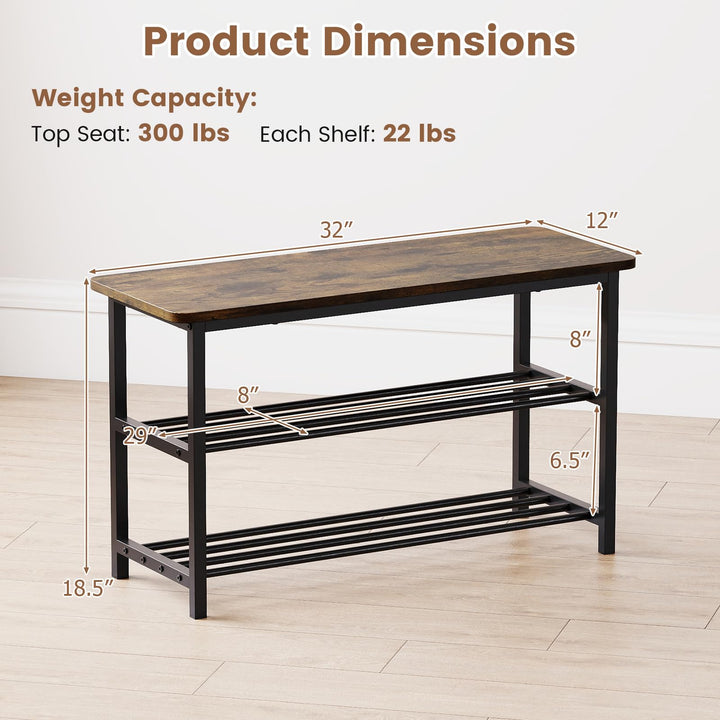Giantex 3-Tier Shoe Bench 32" L Shoe Organizer Storage Bench with Metal Slat Shelves &amp; Seat
