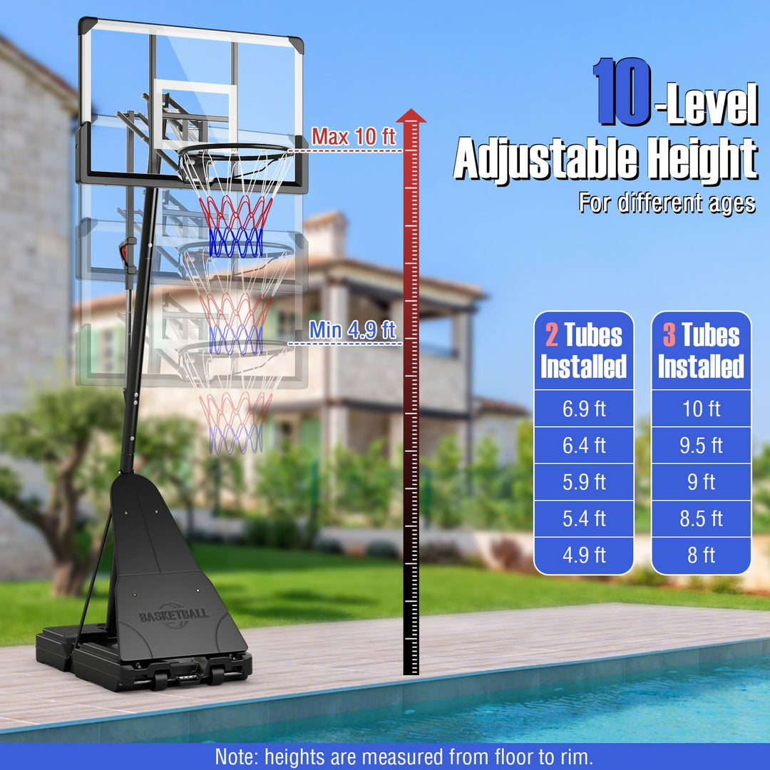 Giantex 4.9-10 Feet Height Adjustable Portable Basketball Hoop Basketball Goal System
