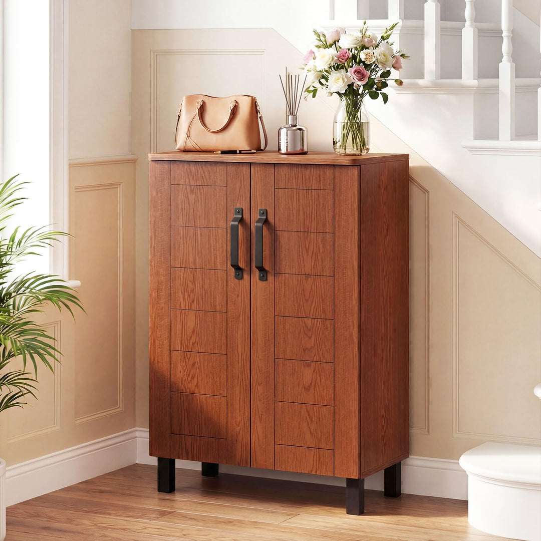 Giantex 5-Tier Shoe Storage Cabinet | Freestanding Wooden Entryway Cabinet w/Storage