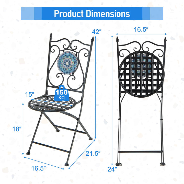 Giantex Patio Folding Chairs, Mosaic Bistro Chairs w/Backrest &amp; Round Seat for Porch Balcony Lawn