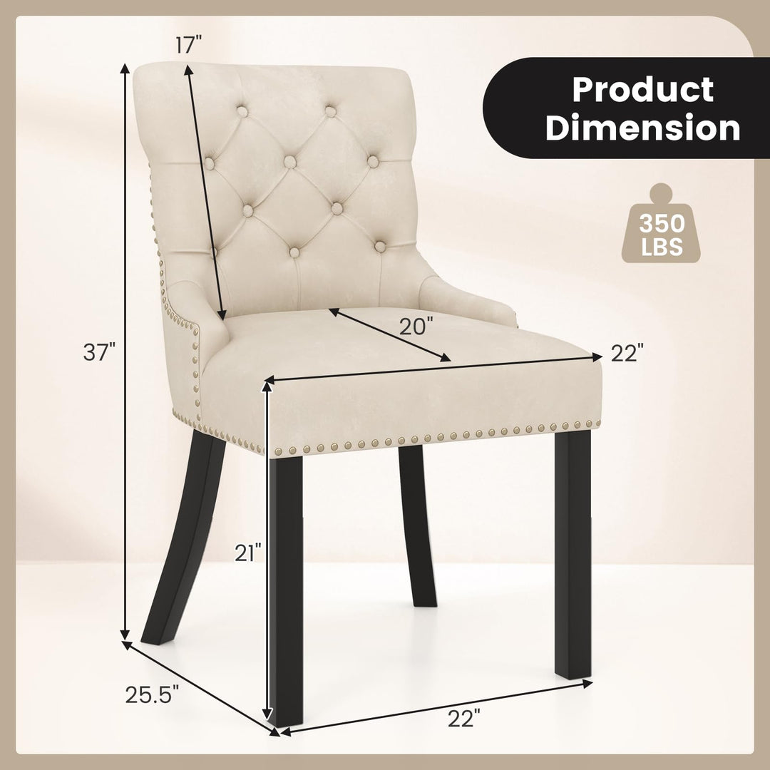 Gianex Upholstered Dining Chairs Set, Wood Wingback Accent Chairs w/Rubber Wood Legs &amp; Nailhead Button Tufted Back