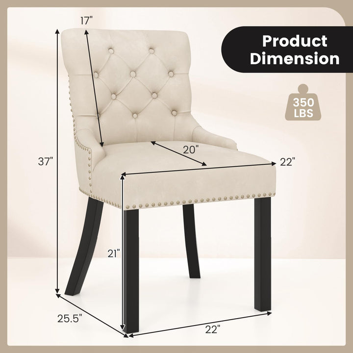 Gianex Upholstered Dining Chairs Set, Wood Wingback Accent Chairs w/Rubber Wood Legs &amp; Nailhead Button Tufted Back