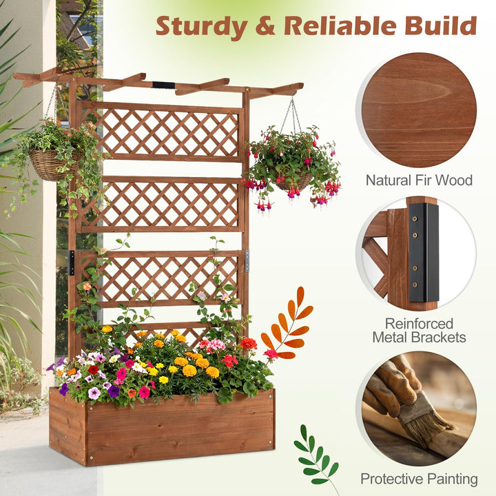 Giantex 72" Wooden Raised Garden Bed with Trellis w/Privacy Screen Roof