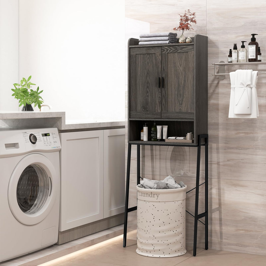 Giantex Over The Toilet Storage Cabinet, Industrial Bathroom Organizer w/Trapezoid Metal Frame