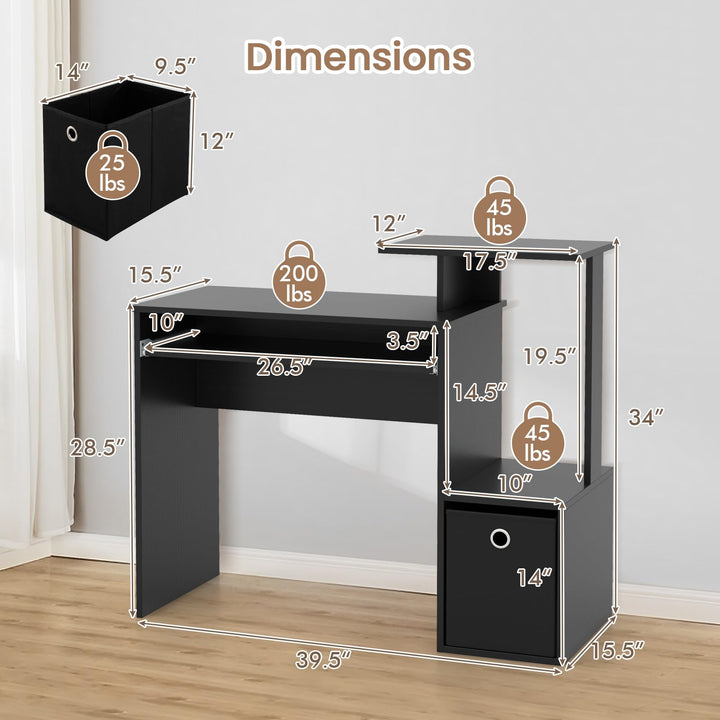 Giantex Computer Desk with Keyboard Tray, Compact Home Office Desk with Fabric Drawer &amp; Storage Shelf