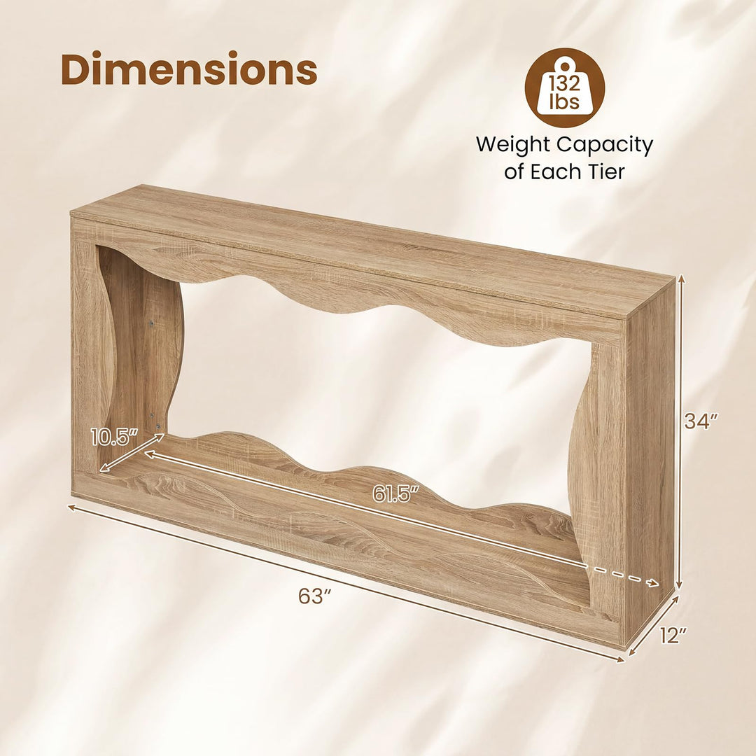 Giantex 63" Farmhouse Console Table | 2-Tier Wavy Entryway Table with Built-in Storage Space