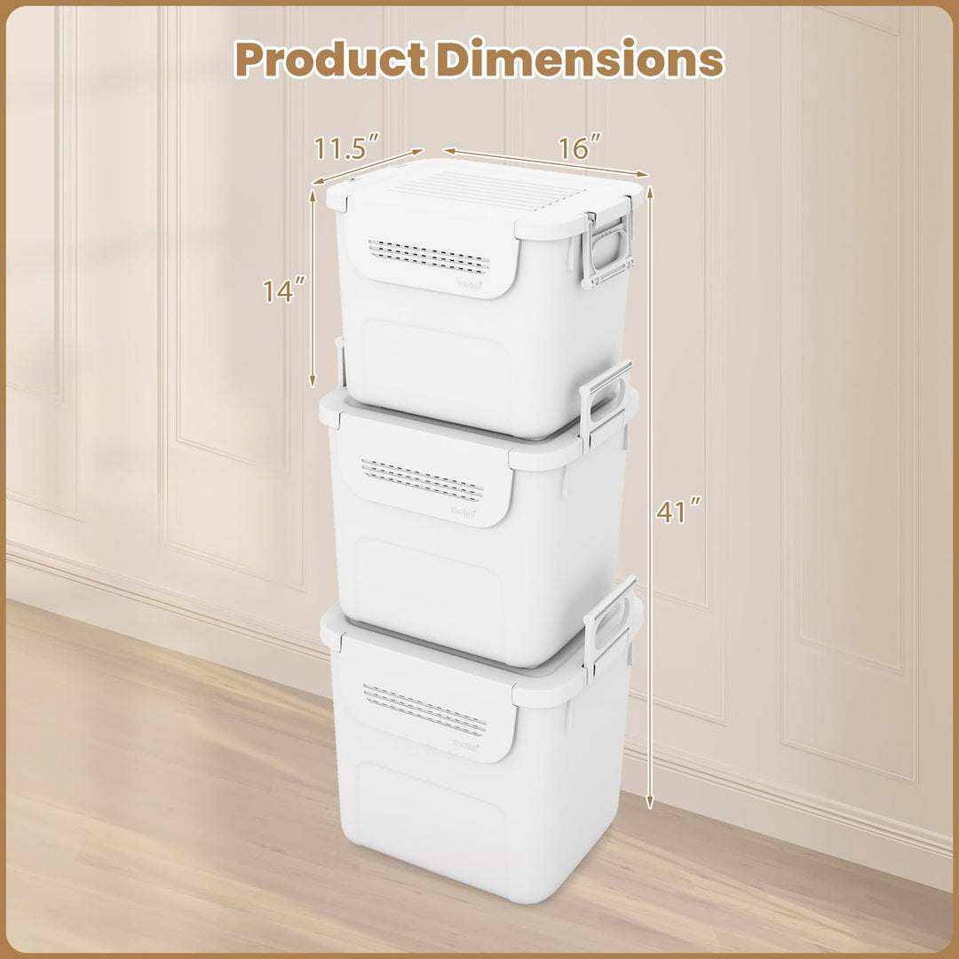 Giantex 3 Pieces Plastic Storage Bins Stackable with Front Door and Side Handles