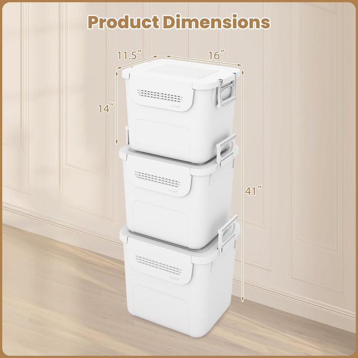 Giantex 3 Pieces Plastic Storage Bins Stackable with Front Door and Side Handles