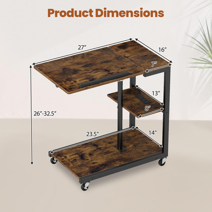 Giantex C Shaped End Table Set 2 w/Charging Station Tiltable Tabletop Wheel