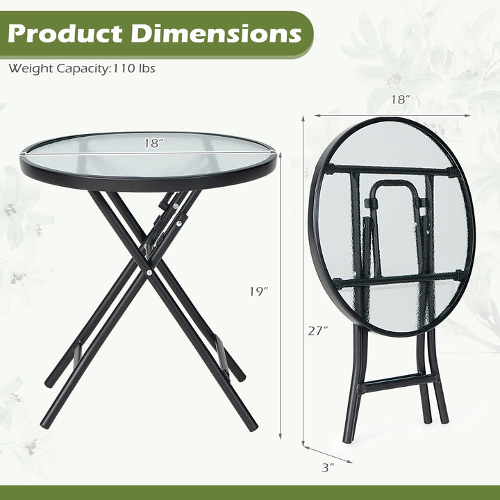 Giantex Round Folding Side Table w/Tempered Glass Tabletop &amp; Metal Frame (1/2)