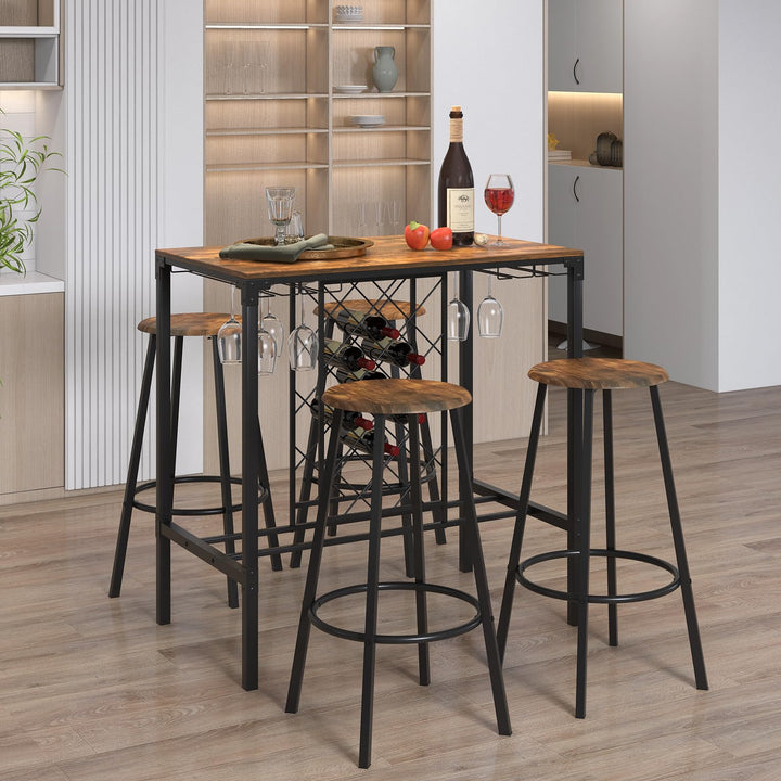 Giantex 5 Pieces Bar Table and Stools Set - Bar Height Table with Stools for 4, Kitchen Table Set with Wine Rack &amp; Glass Holder