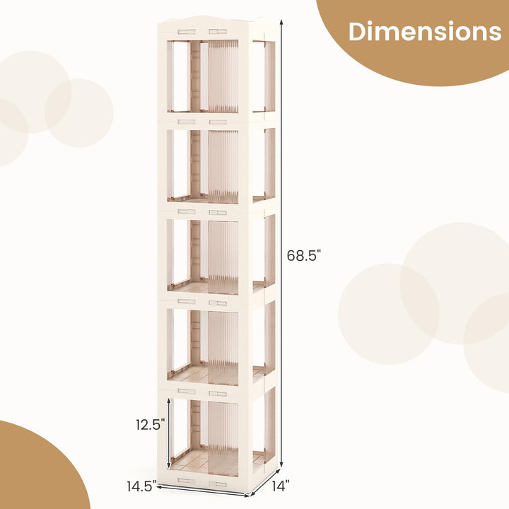 Giantex 5-Tier Foldable Rotating Bookshelf w/Swivel Base | 360° Revolving Bookshelf Tower