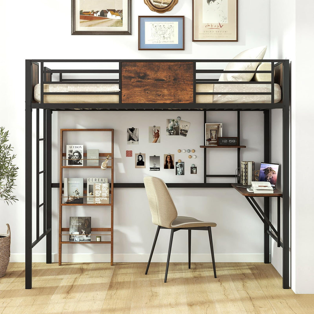 Giantex Twin Loft Bed with Desk - Heavy-Duty Metal Bed Frame w/Safety Guardrail