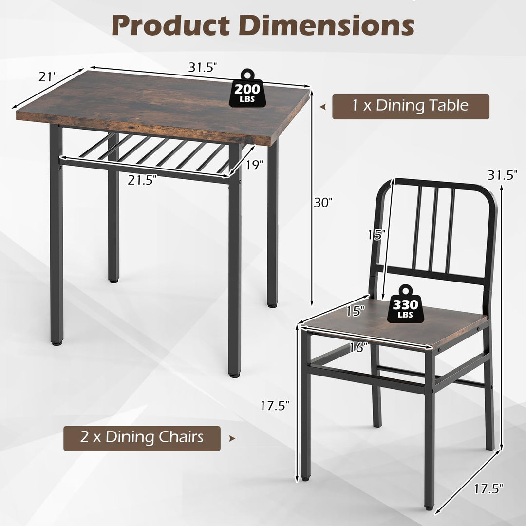 Giantex 3-Piece Dining Table Set | Rectangular Kitchen Table with Storage Rack and 2 Dining Chairs