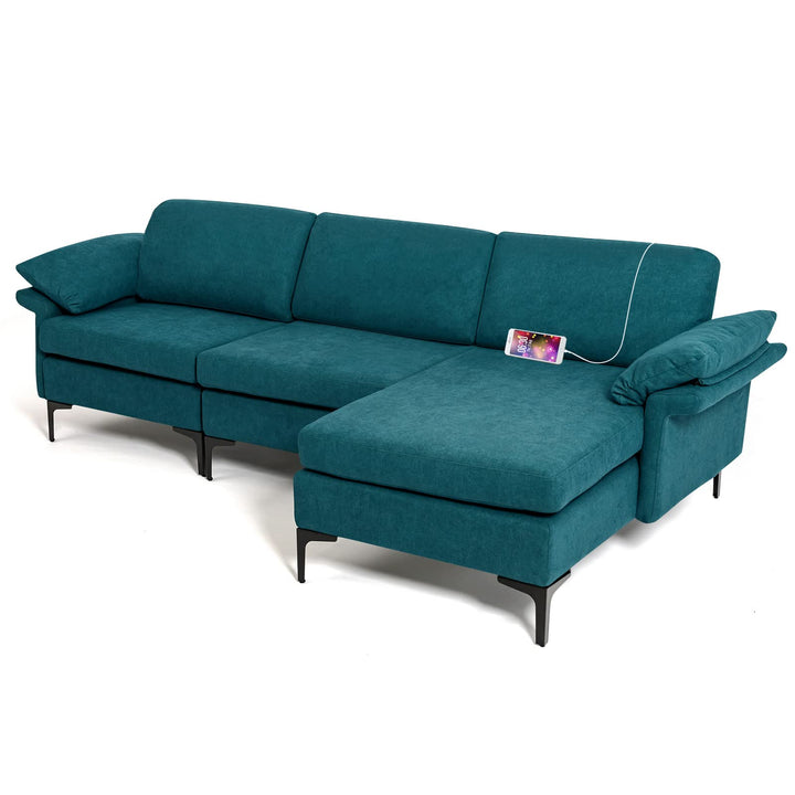 Giantex 100.5" L Convertible Sofa Couch, 3-Seat Sectional Sleeper with USB Ports &amp; Socket