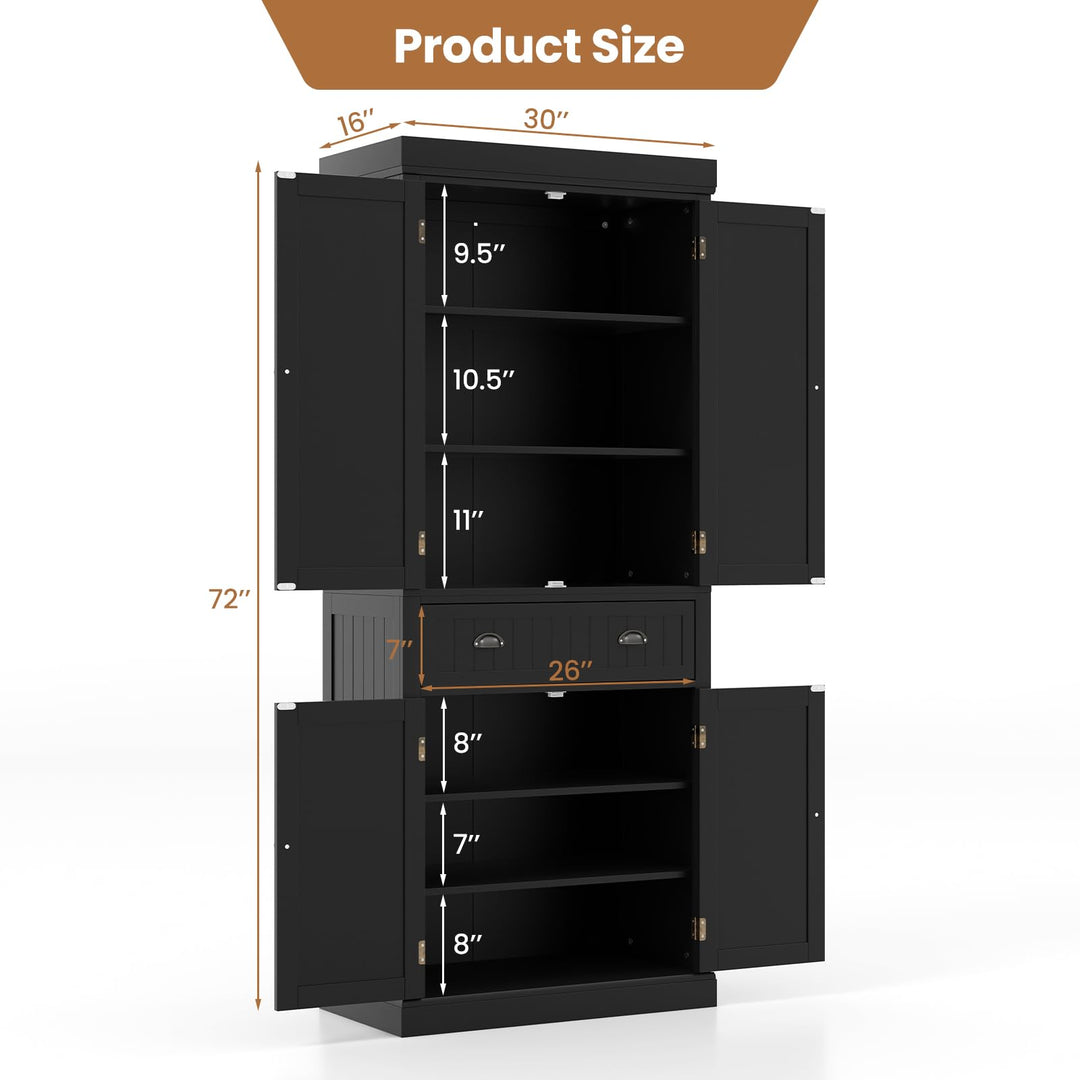 Giantex Pantry Organizers and Storage, 72" Tall Kitchen Cabinet with 2-Door Cabinets &amp; Drawer, Buffet Sideboard