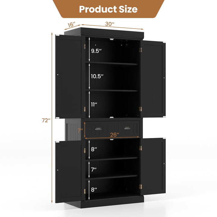 Giantex Pantry Organizers and Storage, 72" Tall Kitchen Cabinet with 2-Door Cabinets &amp; Drawer, Buffet Sideboard