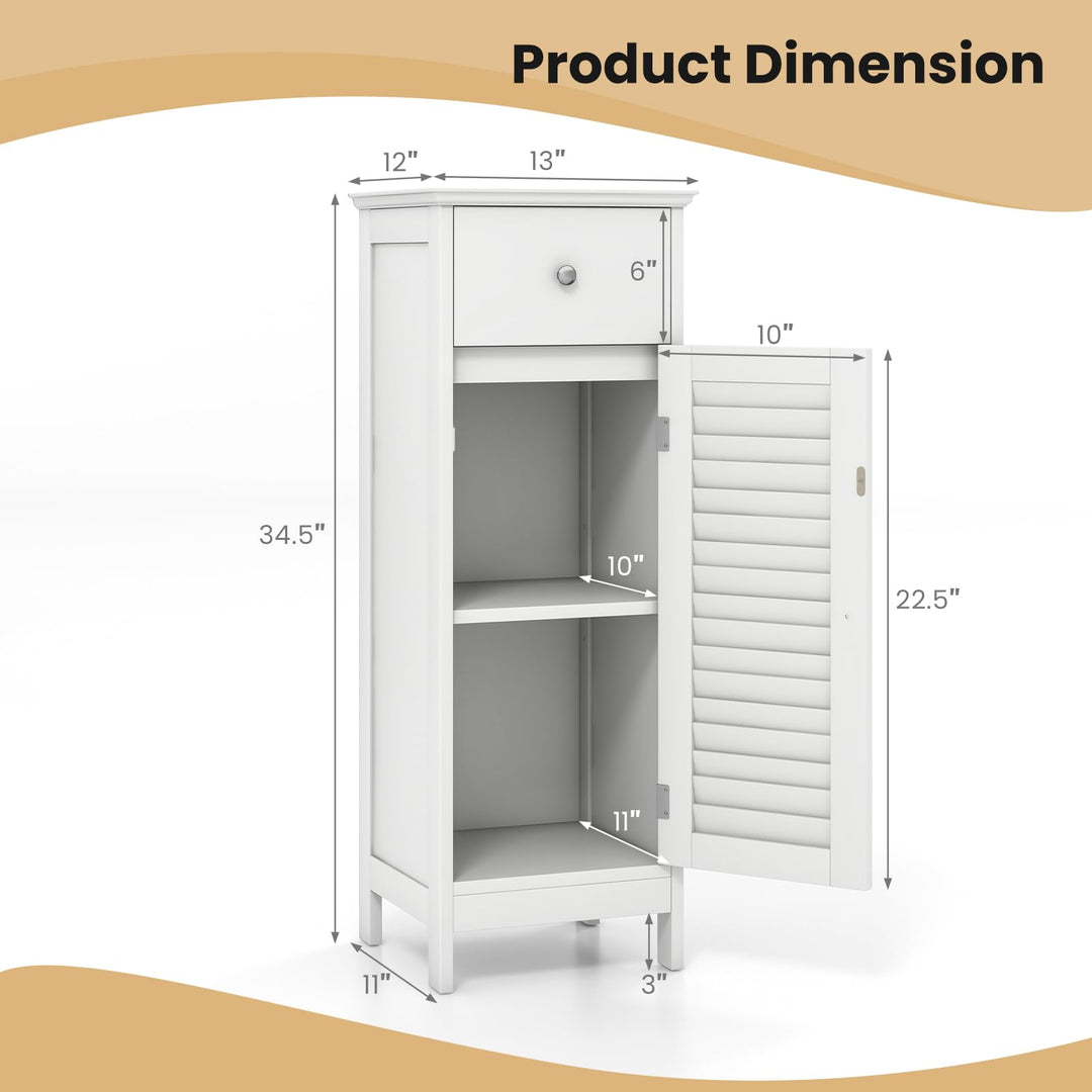 Giantex Bathroom Floor Storage Cabinet - Freestanding Side Cabinet with 1 Door, 1 Drawer &amp; 3-Height Adjustable Shelf