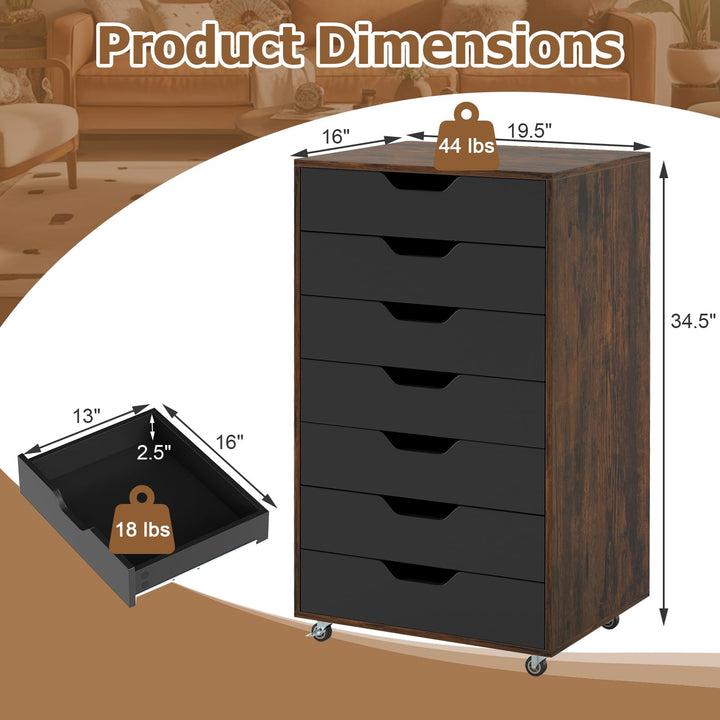 Giantex 7-Drawer Chest Wooden Storage Dresser with Lockable Wheels