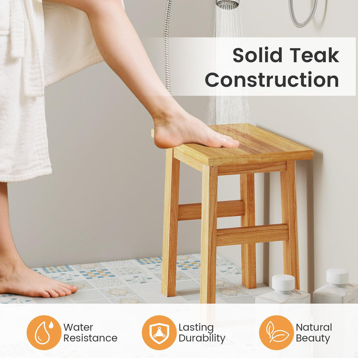Giantex Solid Teak Shower Bench Stool for Bathroom with Water-Resistant Finish 18&