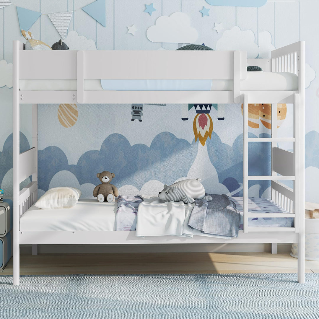 Giantex Wood Bunk Bed Twin Over Twin, Solid Wood Bunk Bed Frame with Ladder &amp; Safety Guardrails