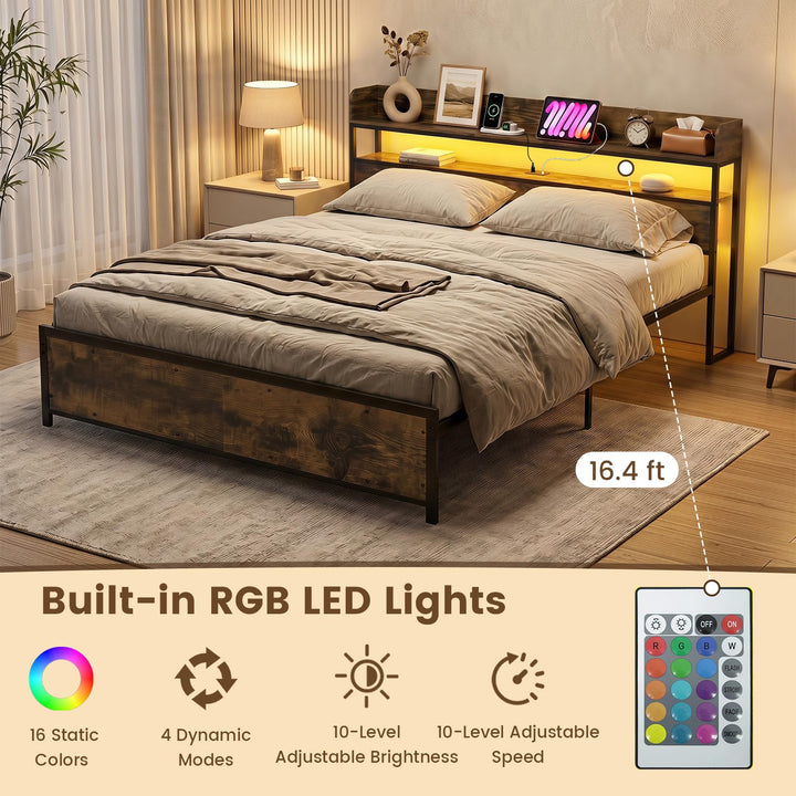 Giantex King Size Bed Frame with Storage Headboard