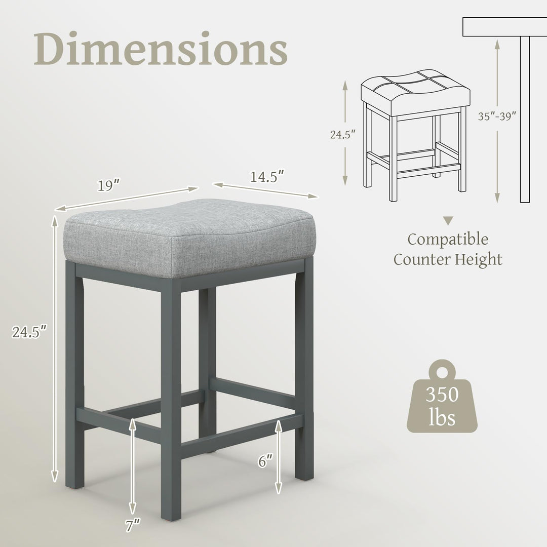 Giantex Counter Height Bar Stools Set of 2/4, 24.5" Backless Linen Fabric Bar Saddle Stools w/Solid Rubber Wood Frame &amp; Footrest