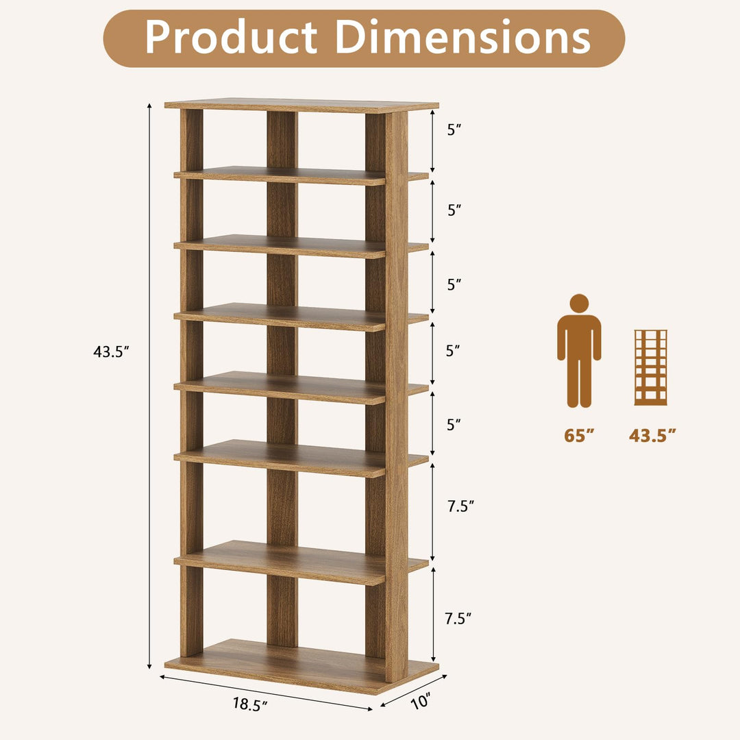 Giantex 8-Tier Wooden Shoe Rack Patented Double Row Shoe Organizer for 16 Pairs
