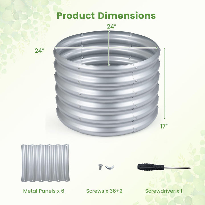 Giantex Galvanized 2 x 2 x 1.5 FT Round Outdoor Planter Box with Open-Ended Base (1/2)
