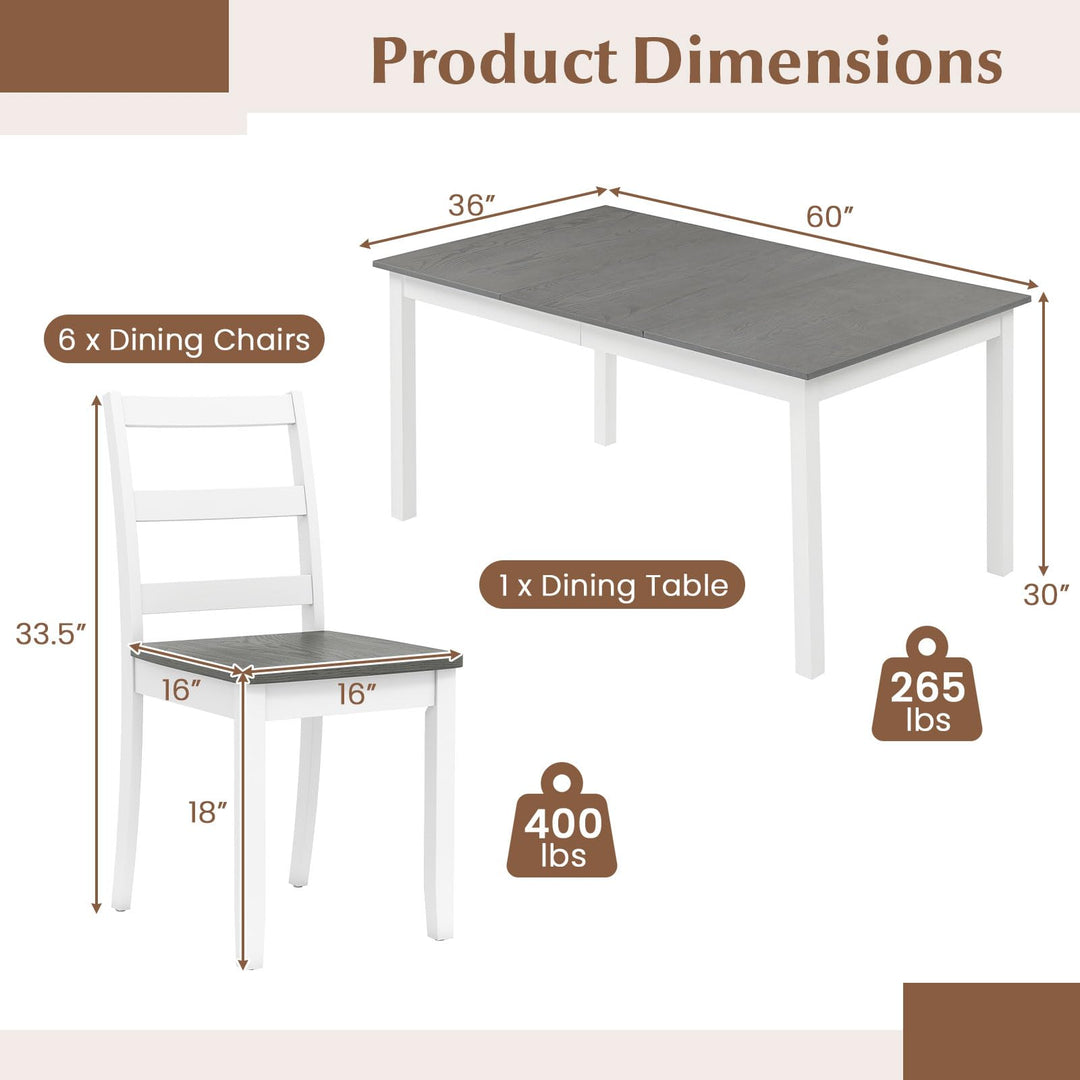 Giantex 7-Piece Dining Table Set | Rectangular 60-inches Kitchen Table and 6 Dining Chairs with Rubber Wood Legs