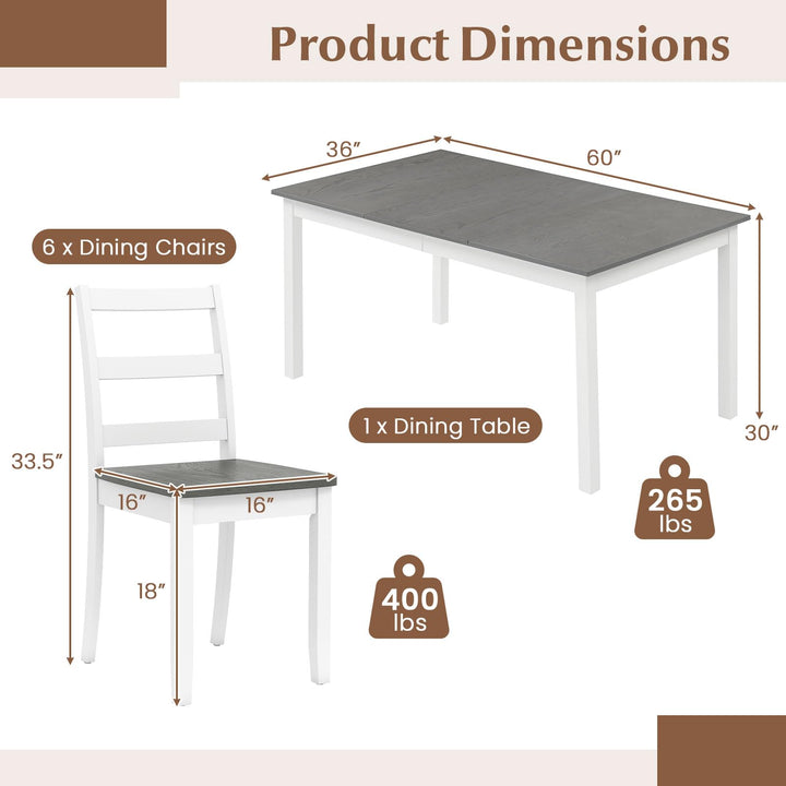 Giantex 7-Piece Dining Table Set | Rectangular 60-inches Kitchen Table and 6 Dining Chairs with Rubber Wood Legs