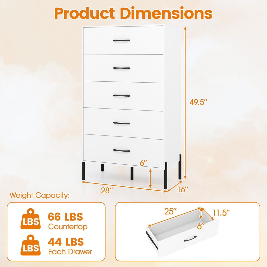 Giantex 5-Drawer Modern Tall Storage Organizer with Metal Legs &amp; Handles