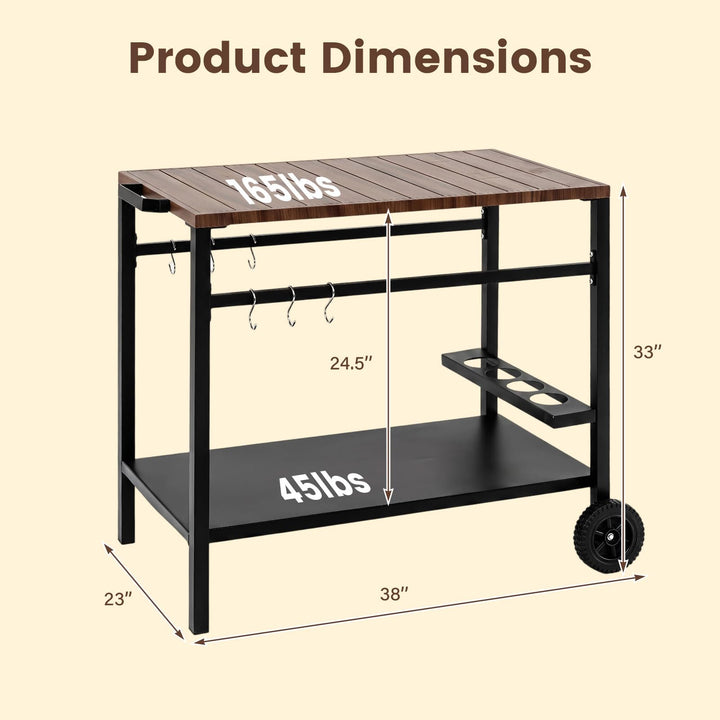 Giantex Outdoor Rolling Grill Cart with Stainless Steel Top &amp; Storage Shelf