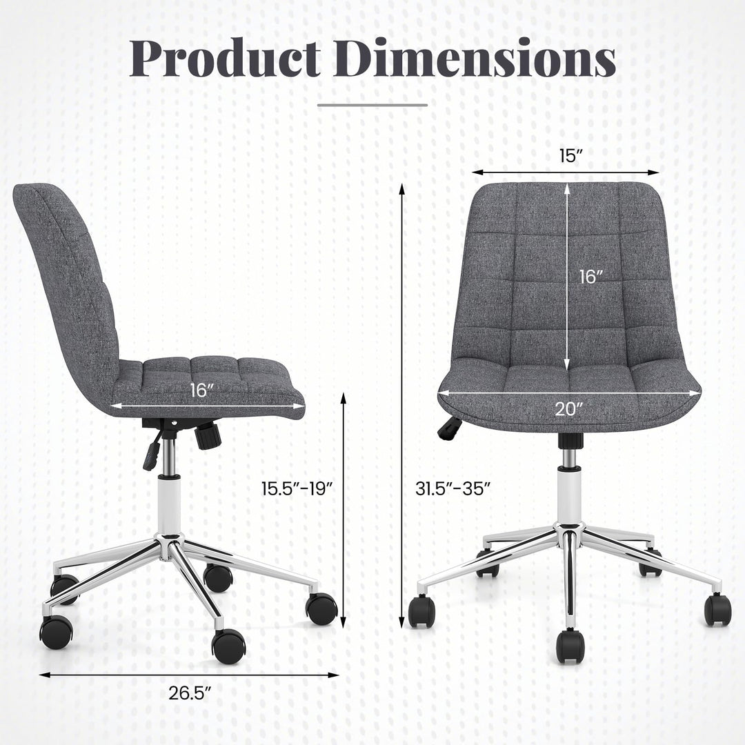 Giantex Armless Office Chair, Linen Fabric Vanity Chair with Wheels &amp; Adjustable Height, 360° Rolling Swivel Task Computer Chair