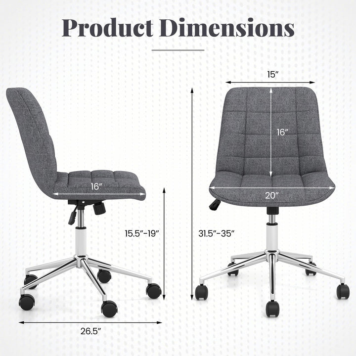 Giantex Armless Office Chair, Linen Fabric Vanity Chair with Wheels &amp; Adjustable Height, 360° Rolling Swivel Task Computer Chair