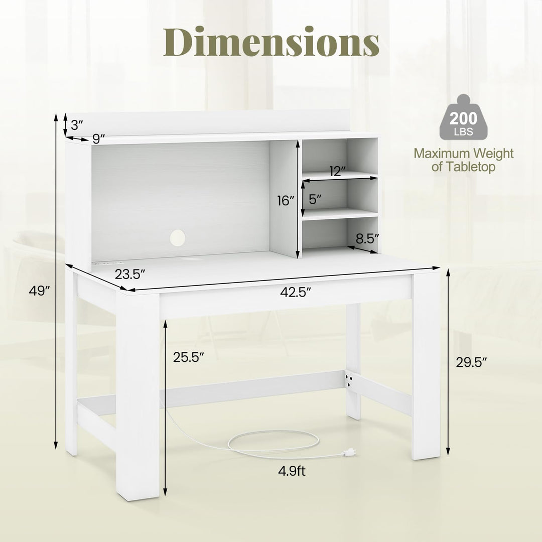 Giantex Computer Desk with Hutch, Modern Home Office Desk with Power Outlets, Storage Shelves &amp; Cable Hole
