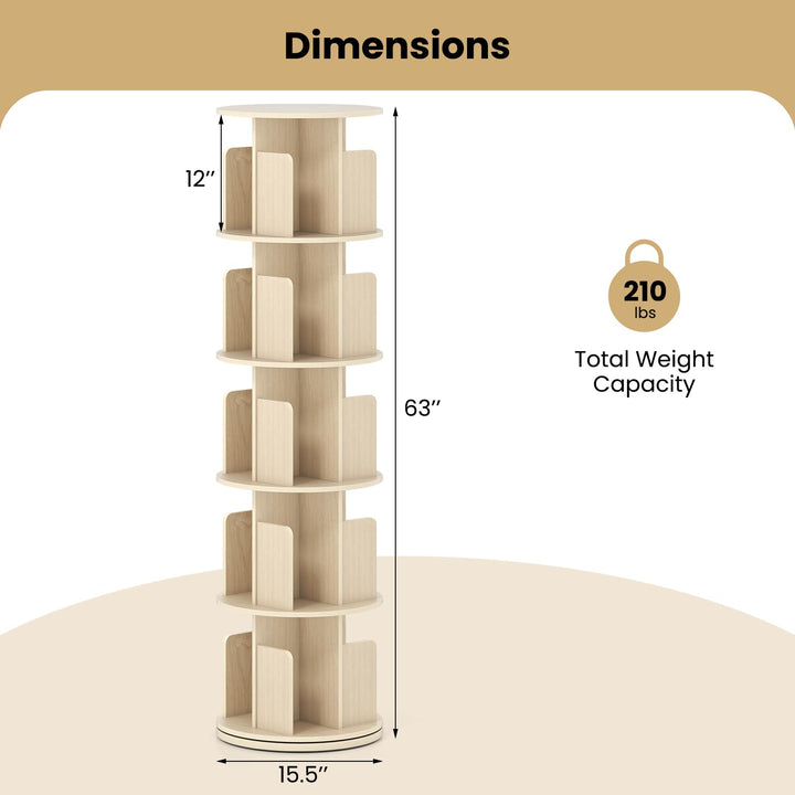Giantex 5-Tier Rotating Bookshelf 360° Display Rack w/Dividers &amp; Anti-Falling Baffles