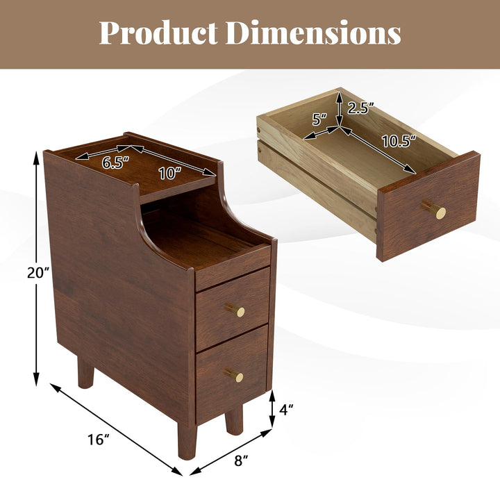 Giantex Narrow Nightstand with 2 Drawers for Small Spaces (1/2)