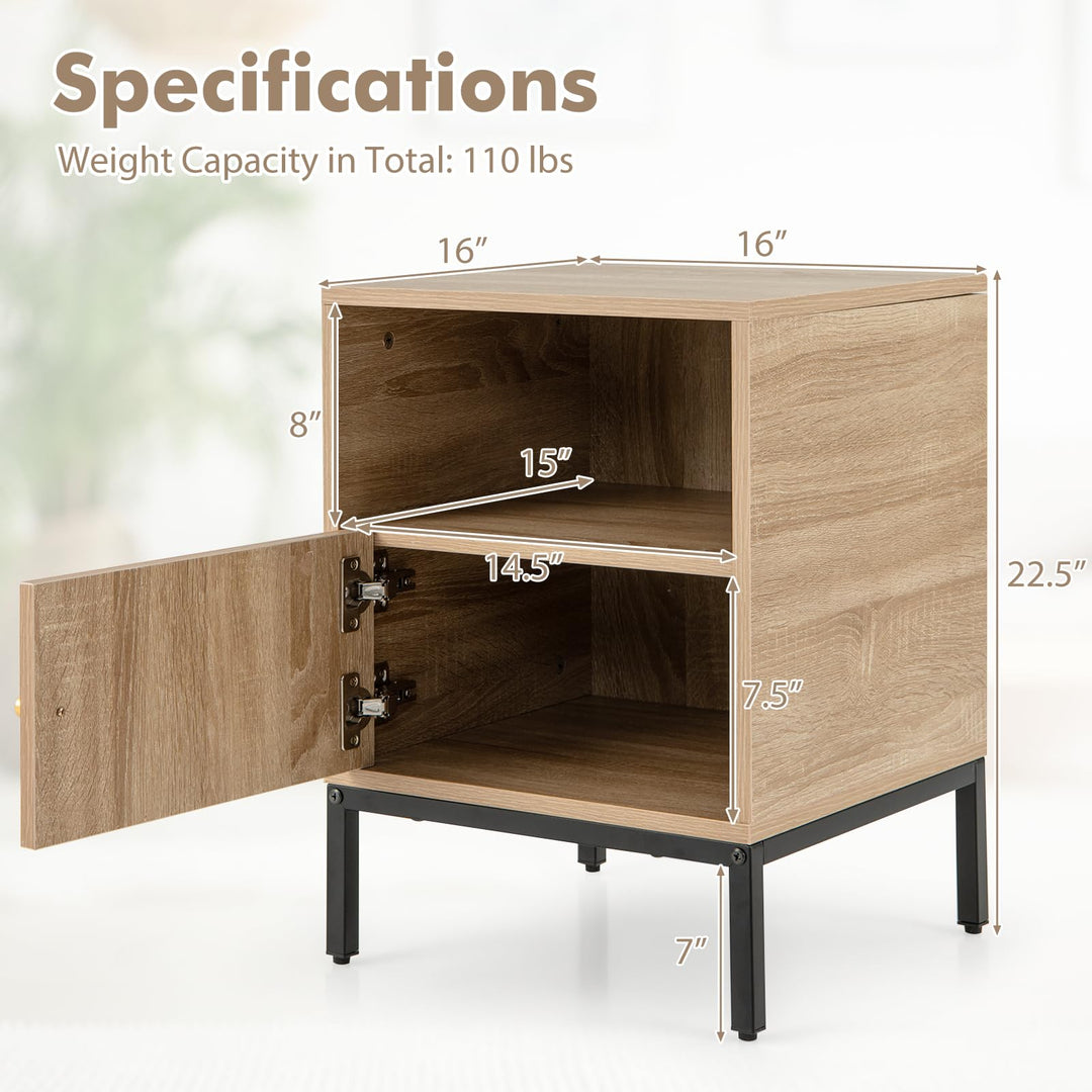 Giantex Rattan Nightstand, Boho Night Stand with Open Storage Shelf &amp; Rattan Decorative Door