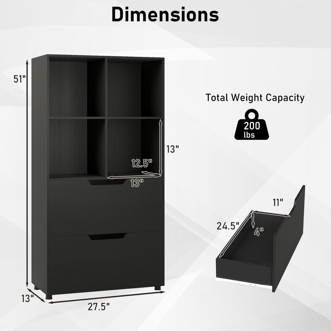 Giantex Bookshelf with 4 Cubes &amp; 2 Drawers 51” Tall Floor Bookcase with Anti-tip Kits